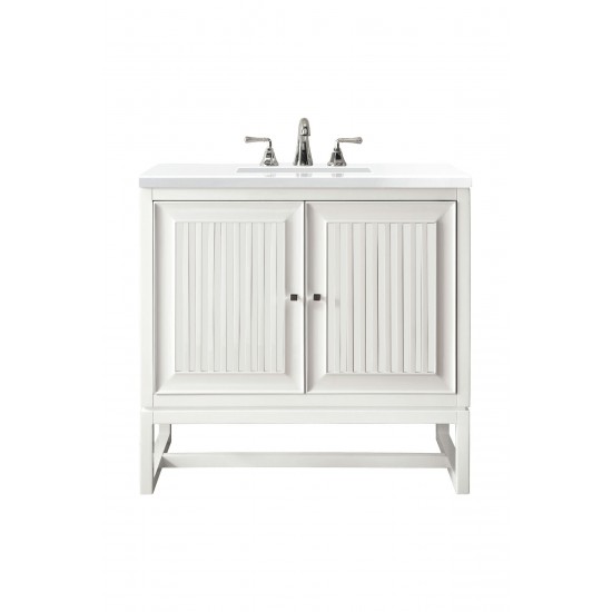 Athens 30" Single Vanity Cabinet, Glossy White, w/ 3 CM Classic White Quartz Top