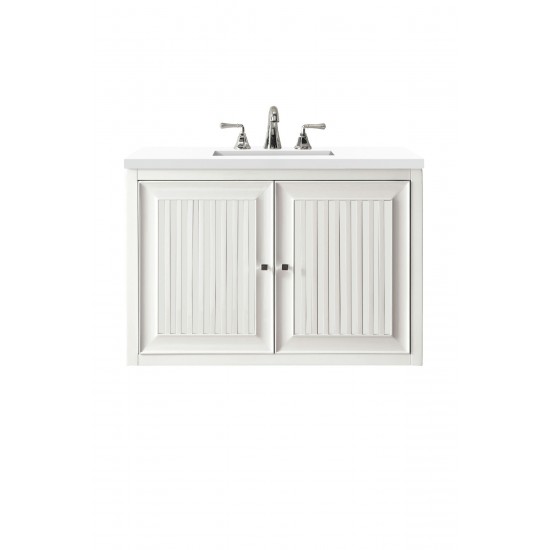 Athens 30" Single Vanity Cabinet, Glossy White, w/ 3 CM Classic White Quartz Top