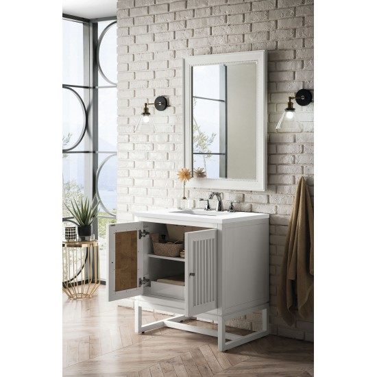 Athens 30" Single Vanity Cabinet, Glossy White, w/ 3 CM Classic White Quartz Top