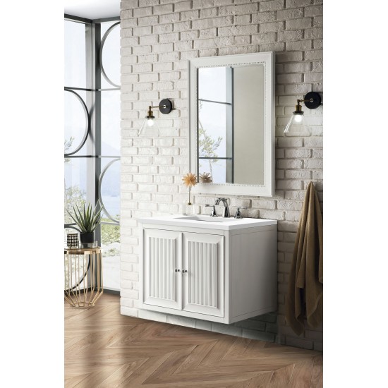 Athens 30" Single Vanity Cabinet, Glossy White, w/ 3 CM Classic White Quartz Top