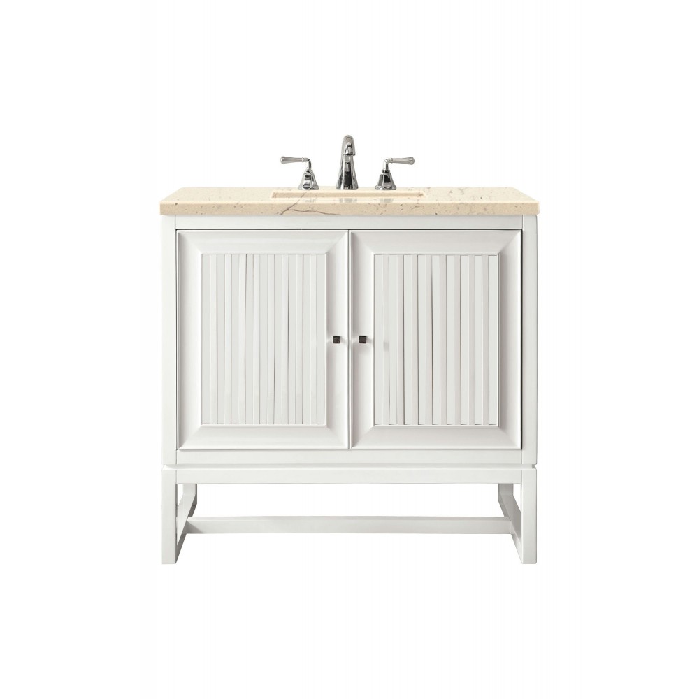 Athens 30" Single Vanity Cabinet, Glossy White, w/ 3 CM Eternal Marfil Top