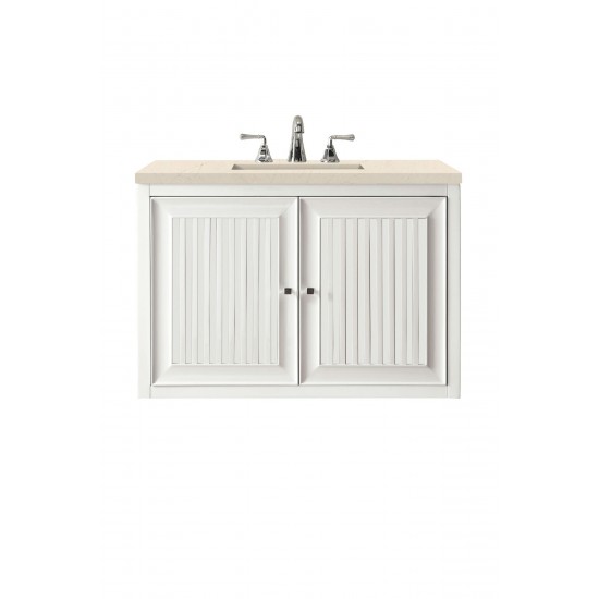 Athens 30" Single Vanity Cabinet, Glossy White, w/ 3 CM Eternal Marfil Top