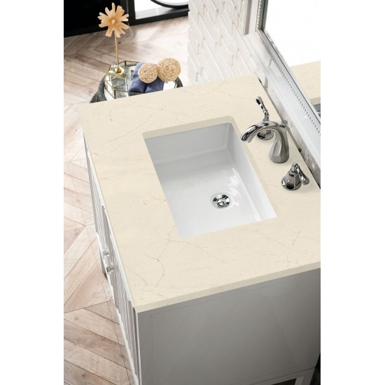 Athens 30" Single Vanity Cabinet, Glossy White, w/ 3 CM Eternal Marfil Top