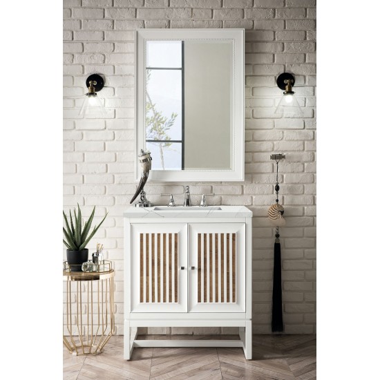 Athens 30" Single Vanity Cabinet, Glossy White, w/ 3 CM Ethereal Noctis Top