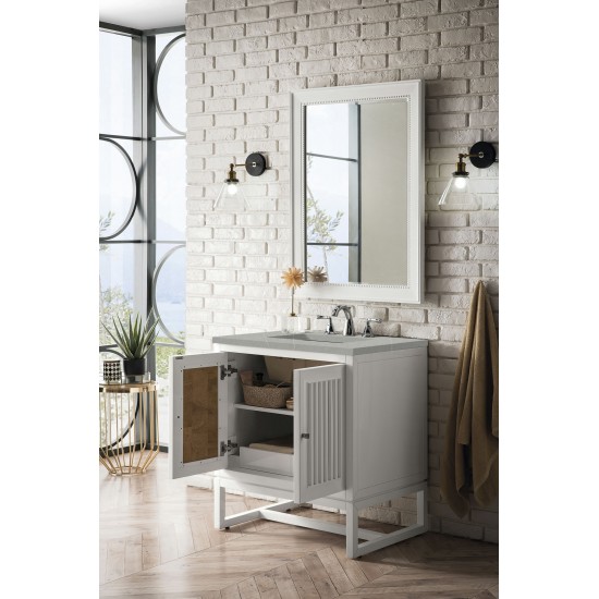 Athens 30" Single Vanity Cabinet, Glossy White, w/ 3 CM Eternal Serena Top