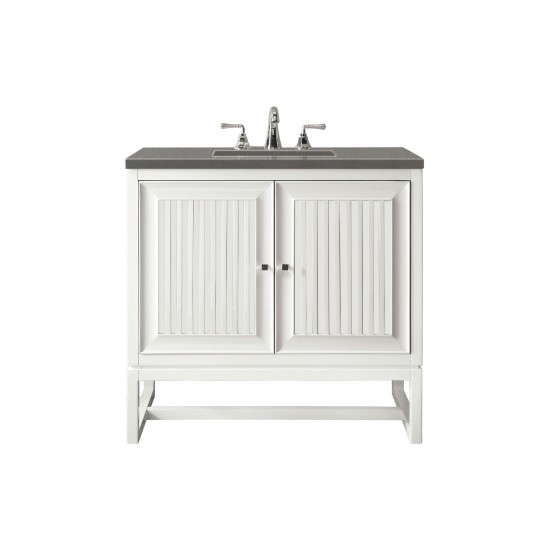 Athens 30" Single Vanity Cabinet, Glossy White, w/ 3 CM Grey Expo Quartz Top