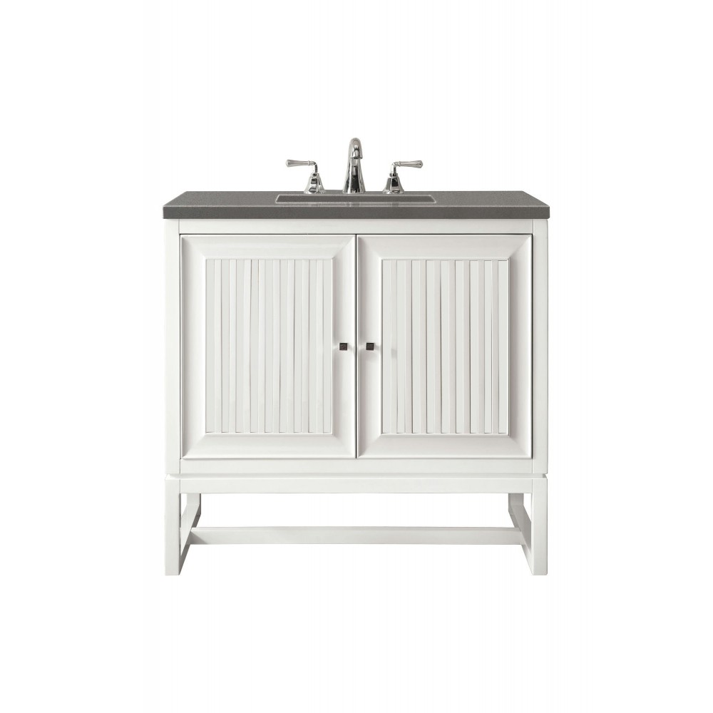 Athens 30" Single Vanity Cabinet, Glossy White, w/ 3 CM Grey Expo Quartz Top