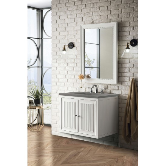 Athens 30" Single Vanity Cabinet, Glossy White, w/ 3 CM Grey Expo Quartz Top