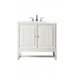 Athens 36" Single Vanity Cabinet, Glossy White, w/ 3 CM Classic White Quartz Top