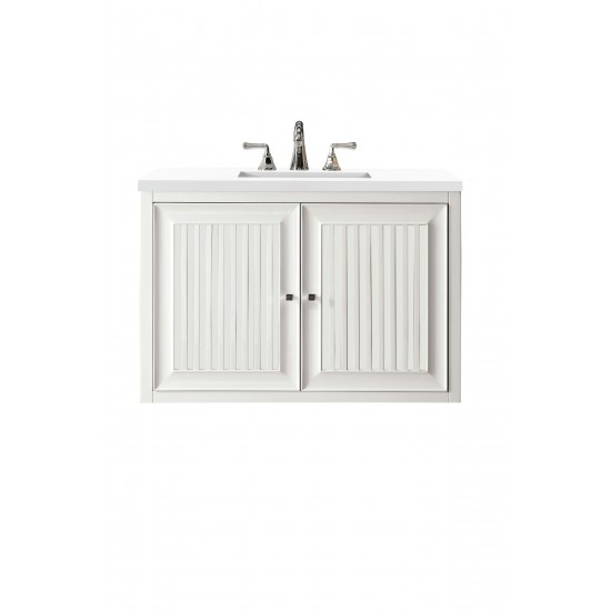 Athens 36" Single Vanity Cabinet, Glossy White, w/ 3 CM Classic White Quartz Top