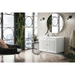 Athens 36" Single Vanity Cabinet, Glossy White, w/ 3 CM Classic White Quartz Top