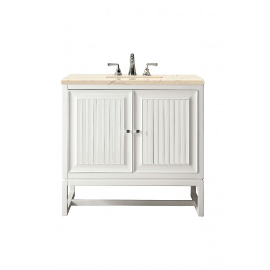 Athens 36" Single Vanity Cabinet, Glossy White, w/ 3 CM Eternal Marfil Top