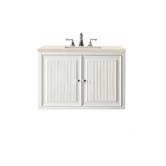 Athens 36" Single Vanity Cabinet, Glossy White, w/ 3 CM Eternal Marfil Top