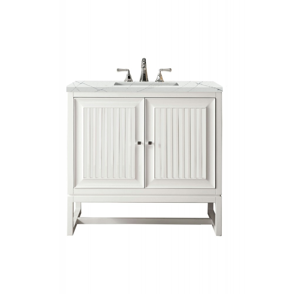 Athens 36" Single Vanity Cabinet, Glossy White, w/ 3 CM Ethereal Noctis Top