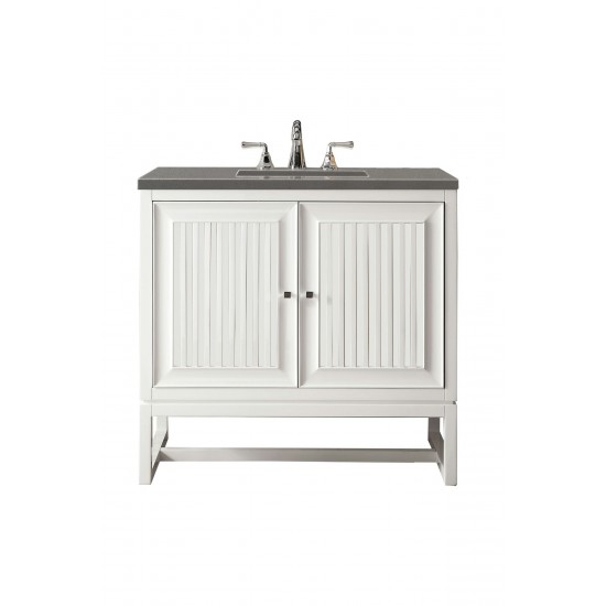 Athens 36" Single Vanity Cabinet, Glossy White, w/ 3 CM Grey Expo Quartz Top