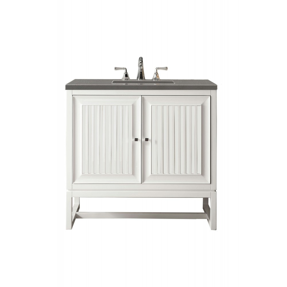 Athens 36" Single Vanity Cabinet, Glossy White, w/ 3 CM Grey Expo Quartz Top