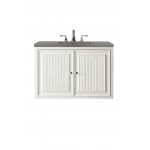 Athens 36" Single Vanity Cabinet, Glossy White, w/ 3 CM Grey Expo Quartz Top