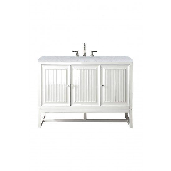 Athens 48" Single Vanity Cabinet, Glossy White, w/ 3 CM Carrara White Top