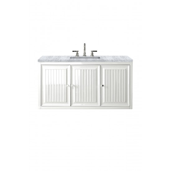 Athens 48" Single Vanity Cabinet, Glossy White, w/ 3 CM Carrara White Top