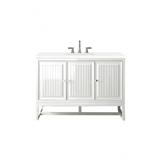 Athens 48" Single Vanity Cabinet, Glossy White, w/ 3 CM Classic White Quartz Top