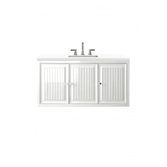 Athens 48" Single Vanity Cabinet, Glossy White, w/ 3 CM Classic White Quartz Top