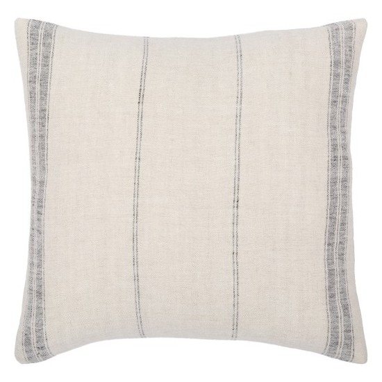 Surya Linen Stripe Light Beige Pillow Shell With Down Insert 18"H X 18"W