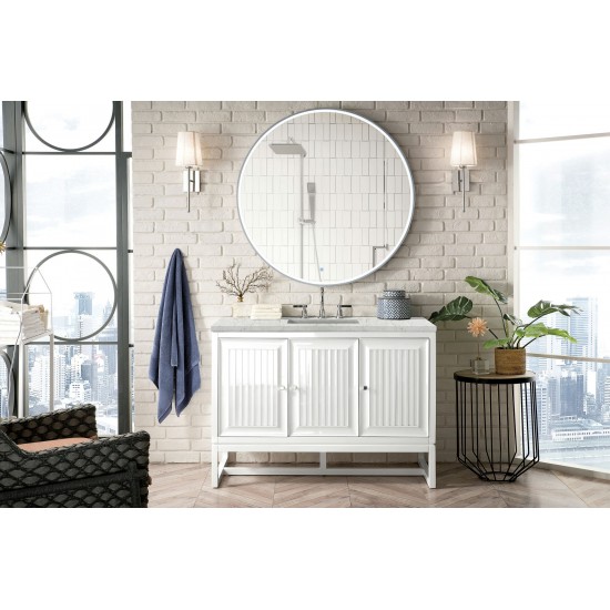 Athens 48" Single Vanity, Glossy White, w/ 3 CM Eternal Jasmine Pearl Quartz Top