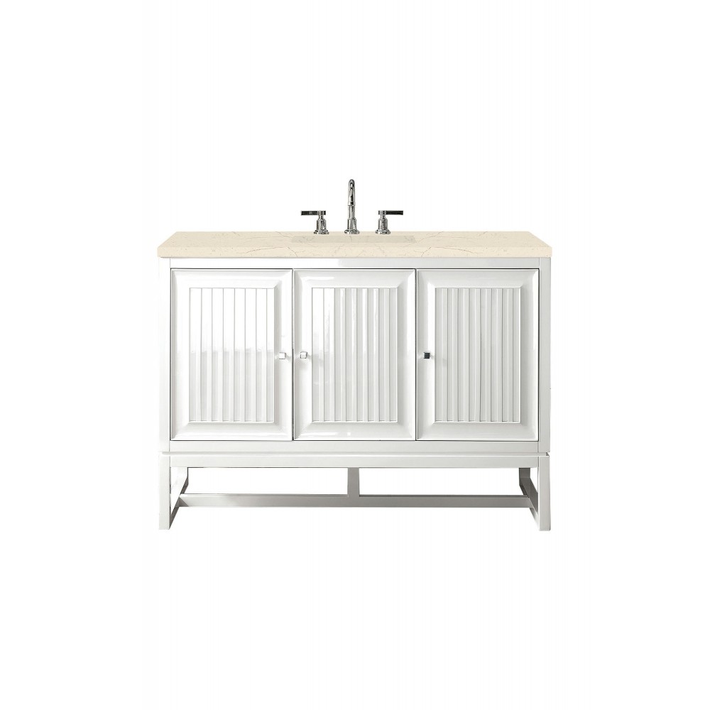 Athens 48" Single Vanity Cabinet, Glossy White, w/ 3 CM Eternal Marfil Top