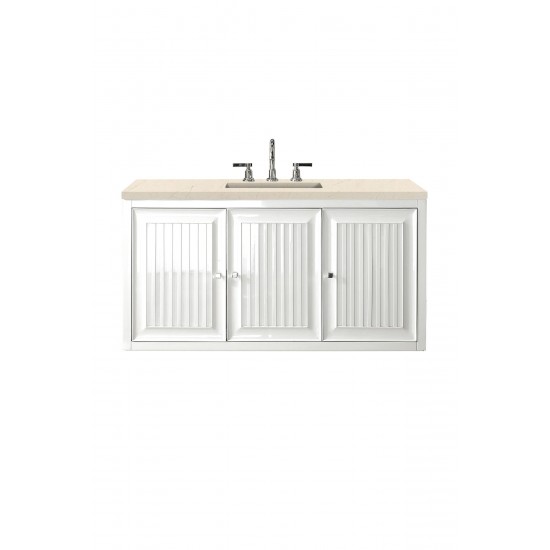 Athens 48" Single Vanity Cabinet, Glossy White, w/ 3 CM Eternal Marfil Top