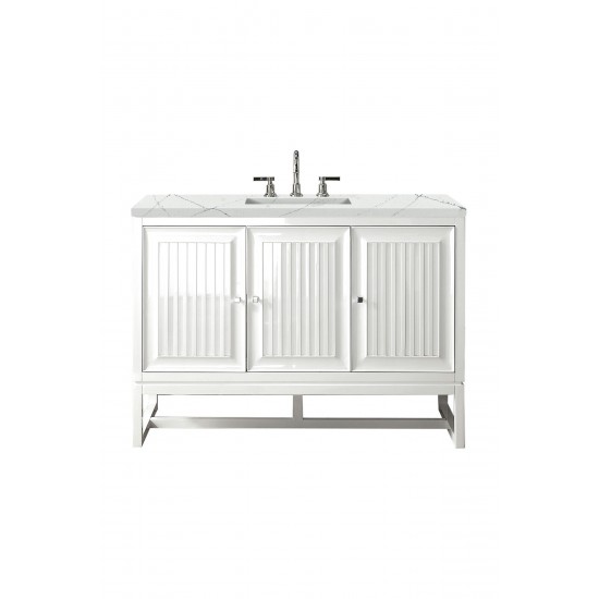 Athens 48" Single Vanity Cabinet, Glossy White, w/ 3 CM Ethereal Noctis Top