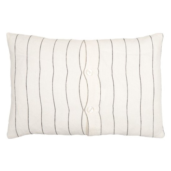 Surya Linen Stripe Buttoned White Pillow Shell With Down Insert 13"H X 20"W