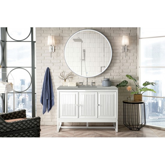 Athens 48" Single Vanity Cabinet, Glossy White, w/ 3 CM Eternal Serena Top