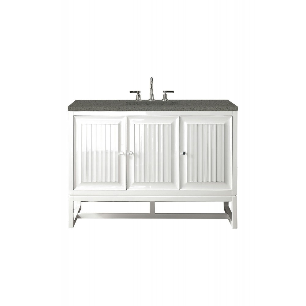 Athens 48" Single Vanity Cabinet, Glossy White, w/ 3 CM Grey Expo Quartz Top