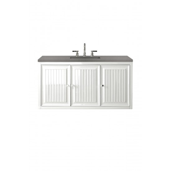 Athens 48" Single Vanity Cabinet, Glossy White, w/ 3 CM Grey Expo Quartz Top