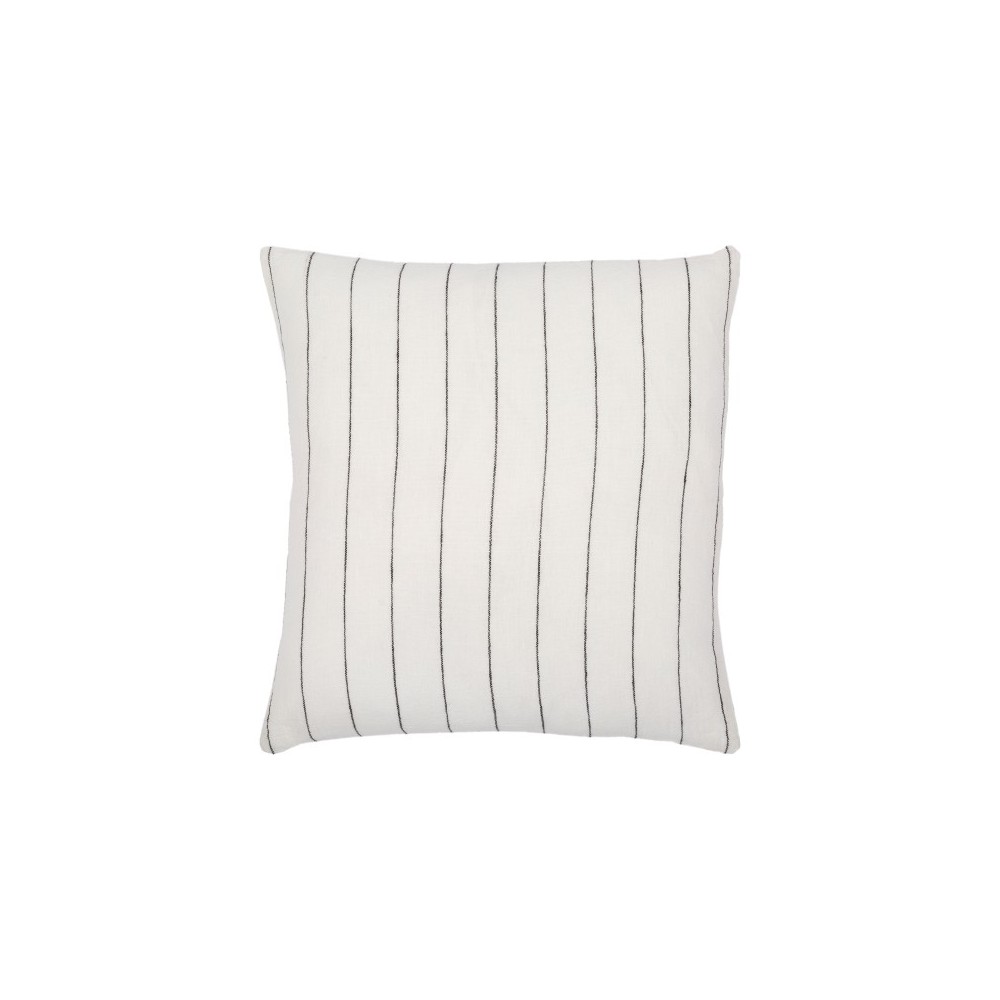 Surya Linen Stripe Buttoned White Pillow Shell With Down Insert 20"H X 20"W