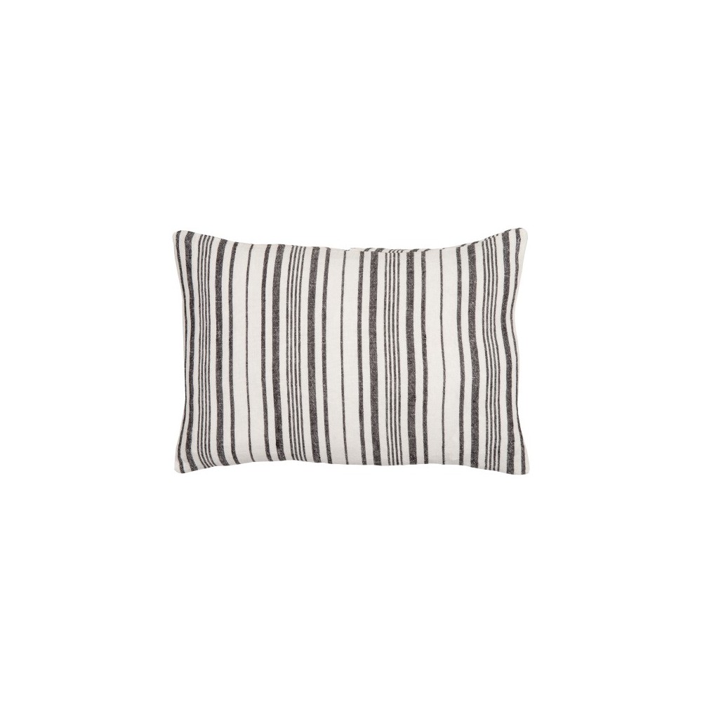 Surya Linen Stripe Buttoned Pillow Shell With Down Insert 13"H X 20"W - Cream