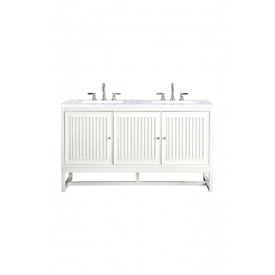 Athens 60" Double Vanity Cabinet, Glossy White, w/ 3 CM Carrara White Top