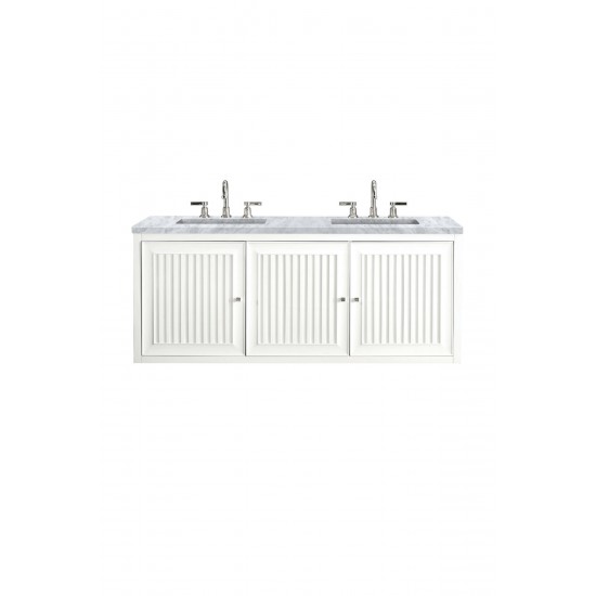 Athens 60" Double Vanity Cabinet, Glossy White, w/ 3 CM Carrara White Top