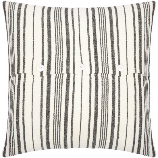 Surya Linen Stripe Buttoned Pillow Shell With Polyester Insert 18"H X 18"W