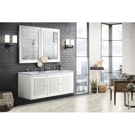 Athens 60" Double Vanity Cabinet, Glossy White, w/ 3 CM Carrara White Top