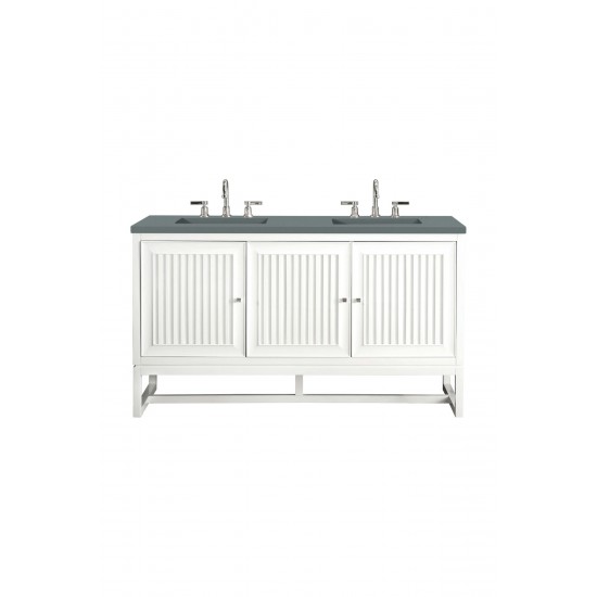 Athens 60" Double Vanity Cabinet, Glossy White, w/ 3 CM Cala Blue Top