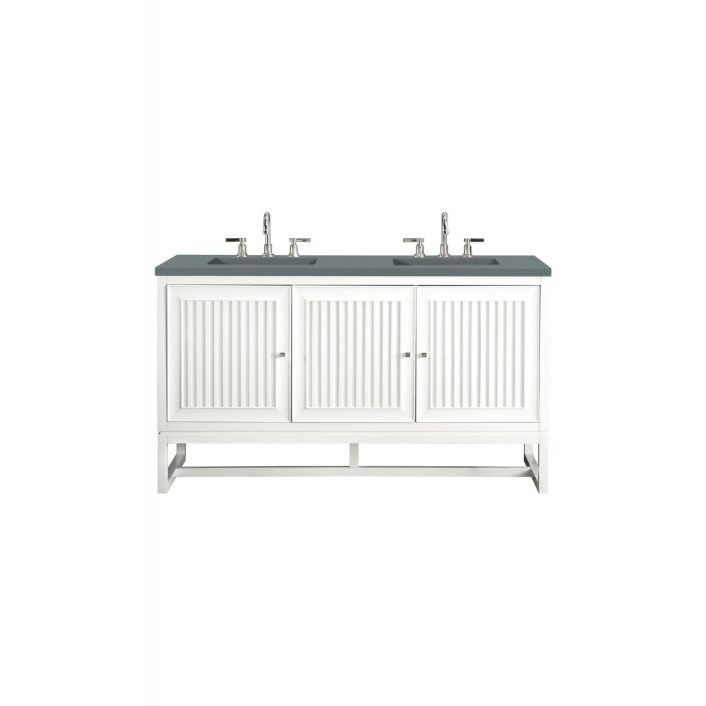 Athens 60" Double Vanity Cabinet, Glossy White, w/ 3 CM Cala Blue Top