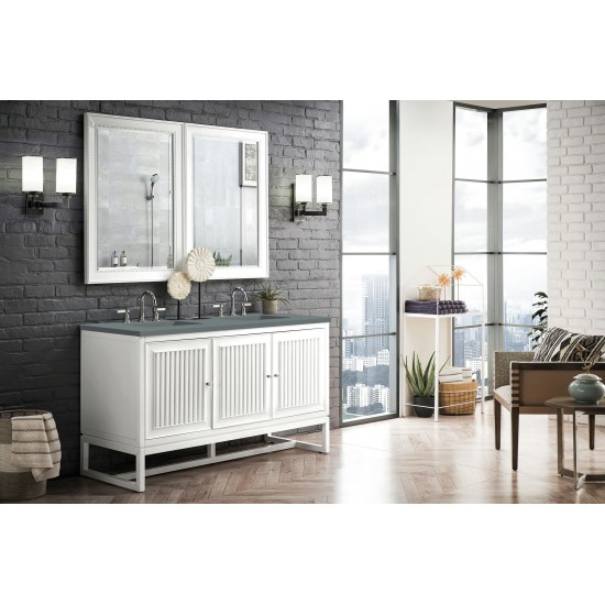 Athens 60" Double Vanity Cabinet, Glossy White, w/ 3 CM Cala Blue Top