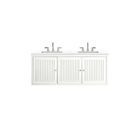 Athens 60" Double Vanity Cabinet, Glossy White, w/ 3 CM Classic White Quartz Top