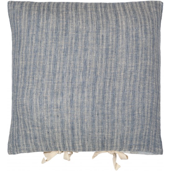 Surya Linen Stripe Ties Blue Pillow Shell With Down Insert 22"H X 22"W