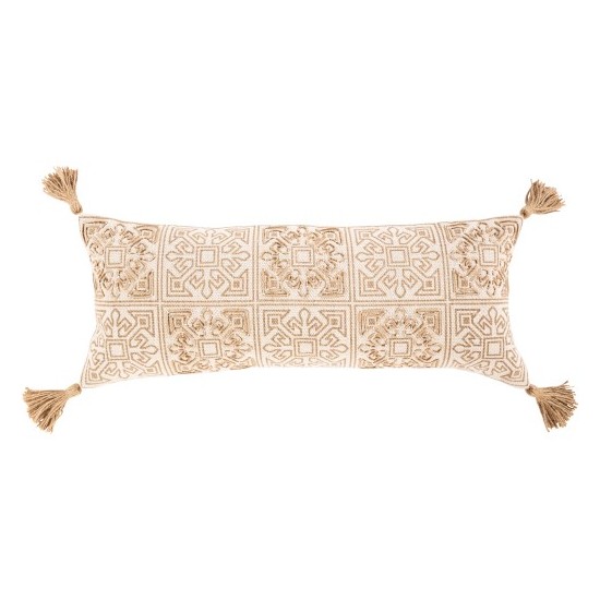 Surya Parisa Beige Pillow Shell With Down Insert 12"H X 30"W