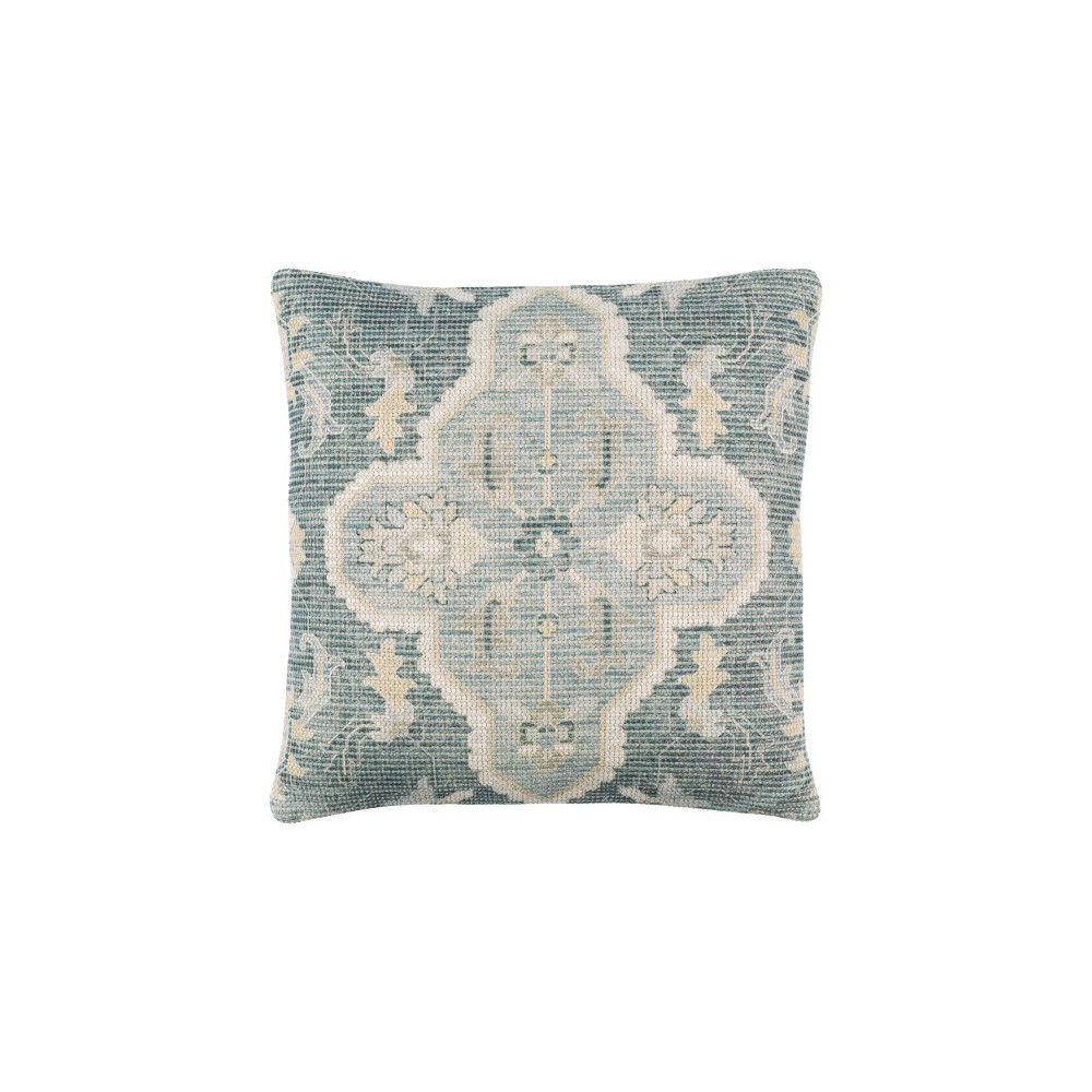 Surya Samsun Pillow Shell With Polyester Insert 20"H X 20"W - Cream, Teal Surya Samsun Pillow Shell With Polyester Insert 20"H X 20"W - Cream, Teal