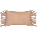 Surya Suede Fringe Tan Pillow Shell With Down Insert 14"H X 22"W