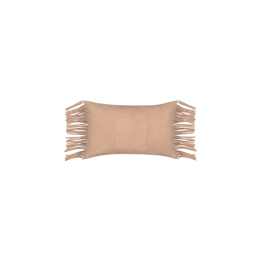 Surya Suede Fringe Tan Pillow Shell With Down Insert 14"H X 22"W Surya Suede Fringe Tan Pillow Shell With Down Insert 14"H X 22"W