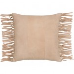 Surya Suede Fringe Tan Pillow Shell With Down Insert 20"H X 20"W